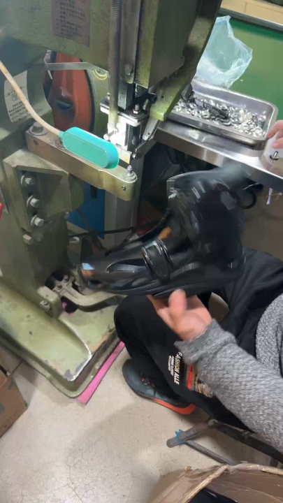 Real jump shoes boot shell factory assembly scene for production milestone planning