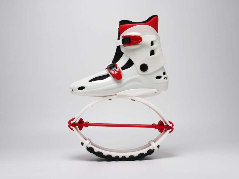 White and red rebound shoe side view