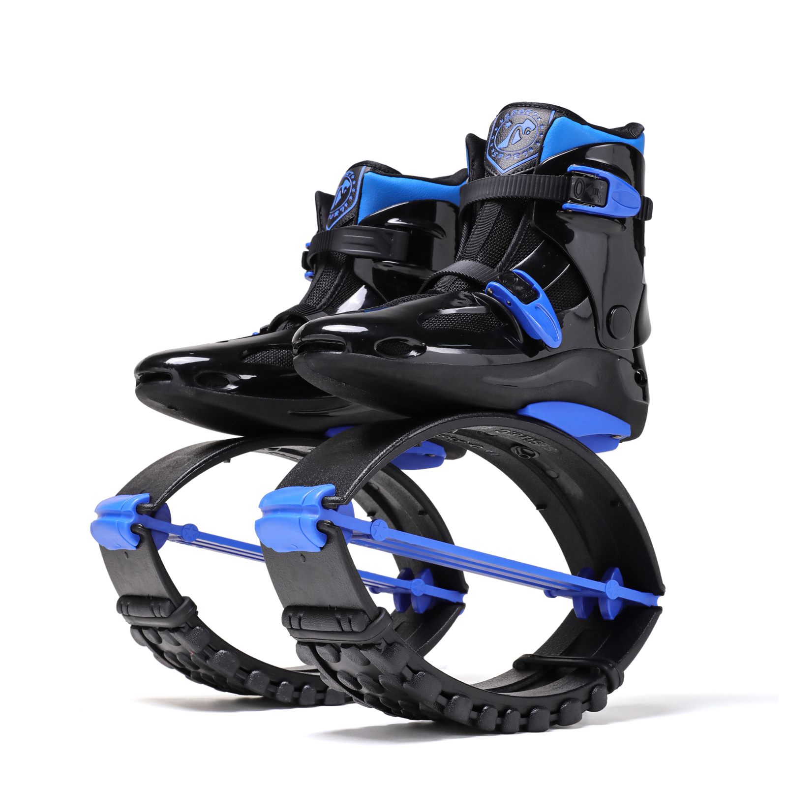 Real black and blue jump shoes pair side view for model and configuration records