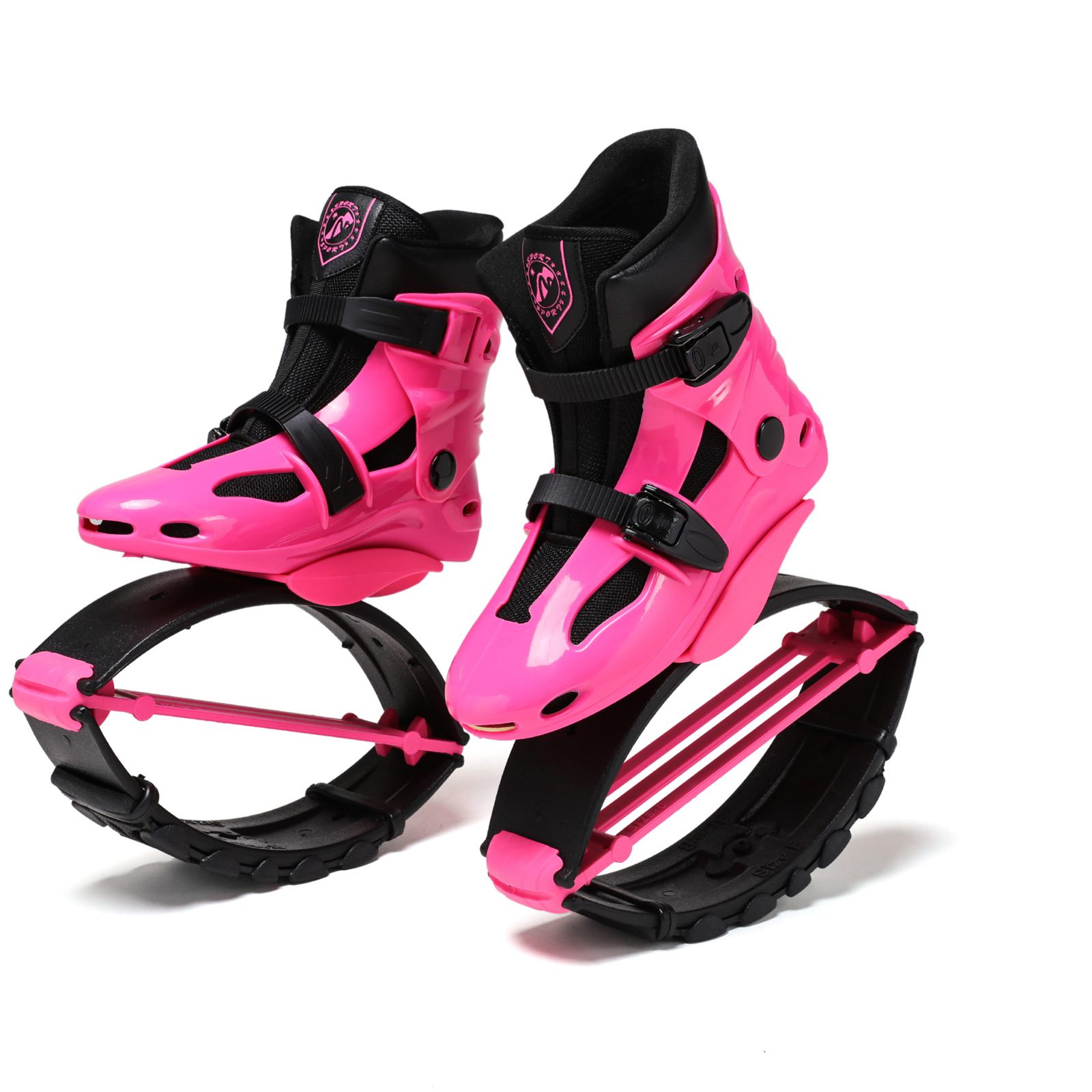 Real front-angle photo of a pink jump shoe for retail model and component review